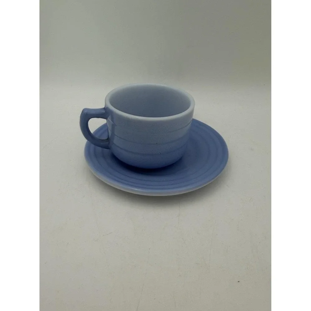 Vintage Hazel Atlas Little Hostess Blue Cup & Saucer Platonite Pastelware
